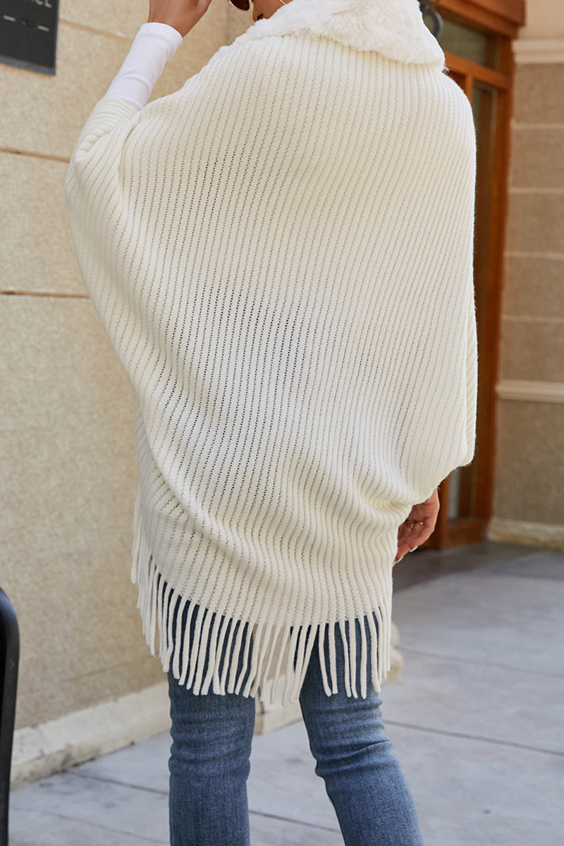 Elegante prenda exterior con cuello vuelto y borlas sólidas