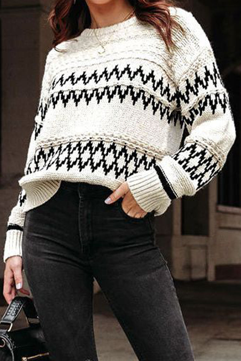 Tops casuales de cuello redondo con tejido geométrico