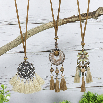 Collares bohemios vintage con patchwork geométrico