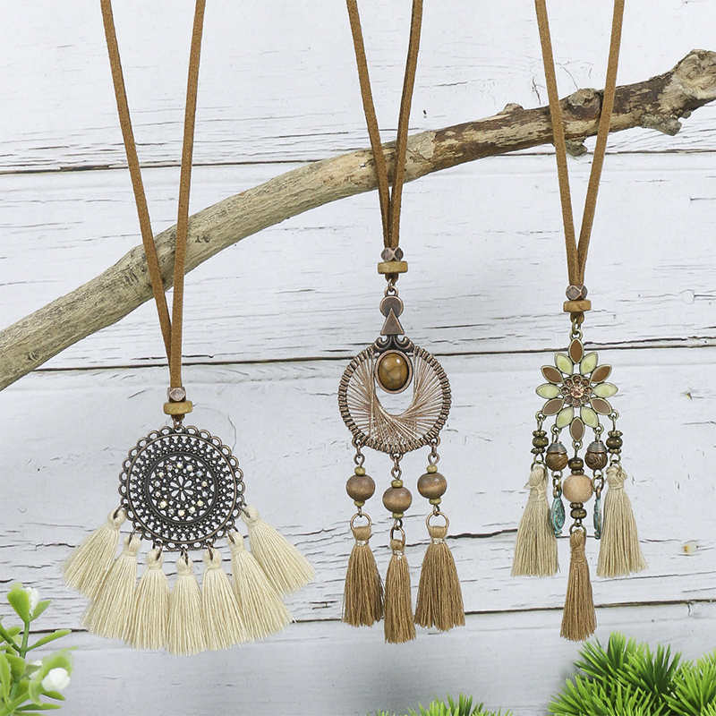 Collares bohemios vintage con patchwork geométrico