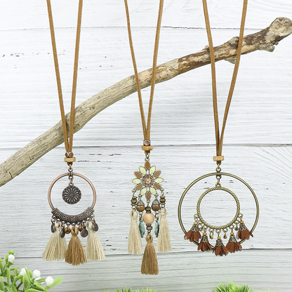 Collares bohemios vintage con patchwork geométrico