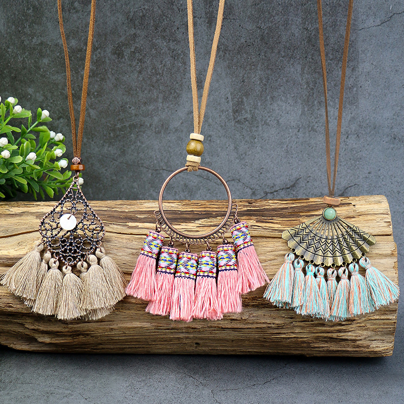 Collares bohemios vintage con patchwork geométrico