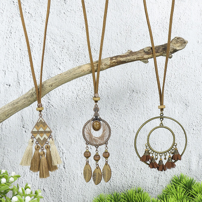 Collares bohemios vintage con patchwork geométrico