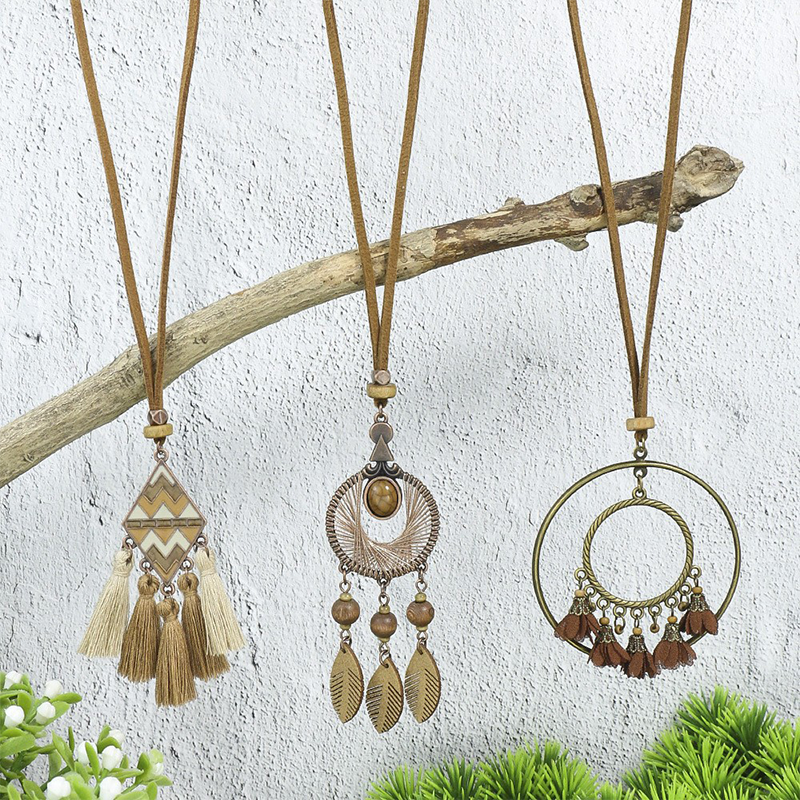 Collares bohemios vintage con patchwork geométrico