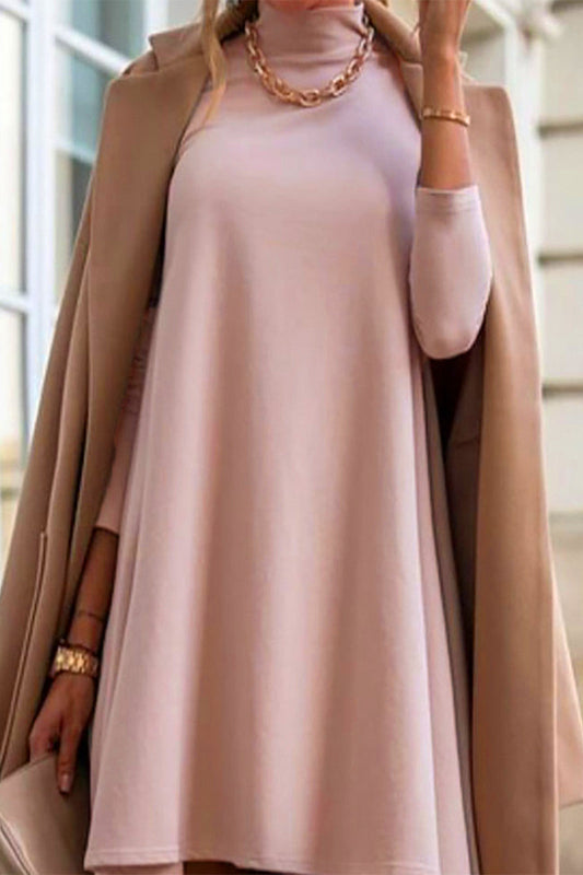 Vestidos casuales sencillos de cuello alto liso con manga larga