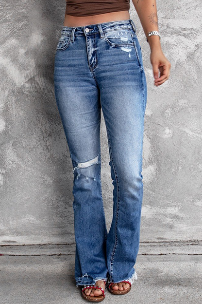 Vaqueros de mezclilla regular de cintura alta con rotos, estilo vintage, estilo casual