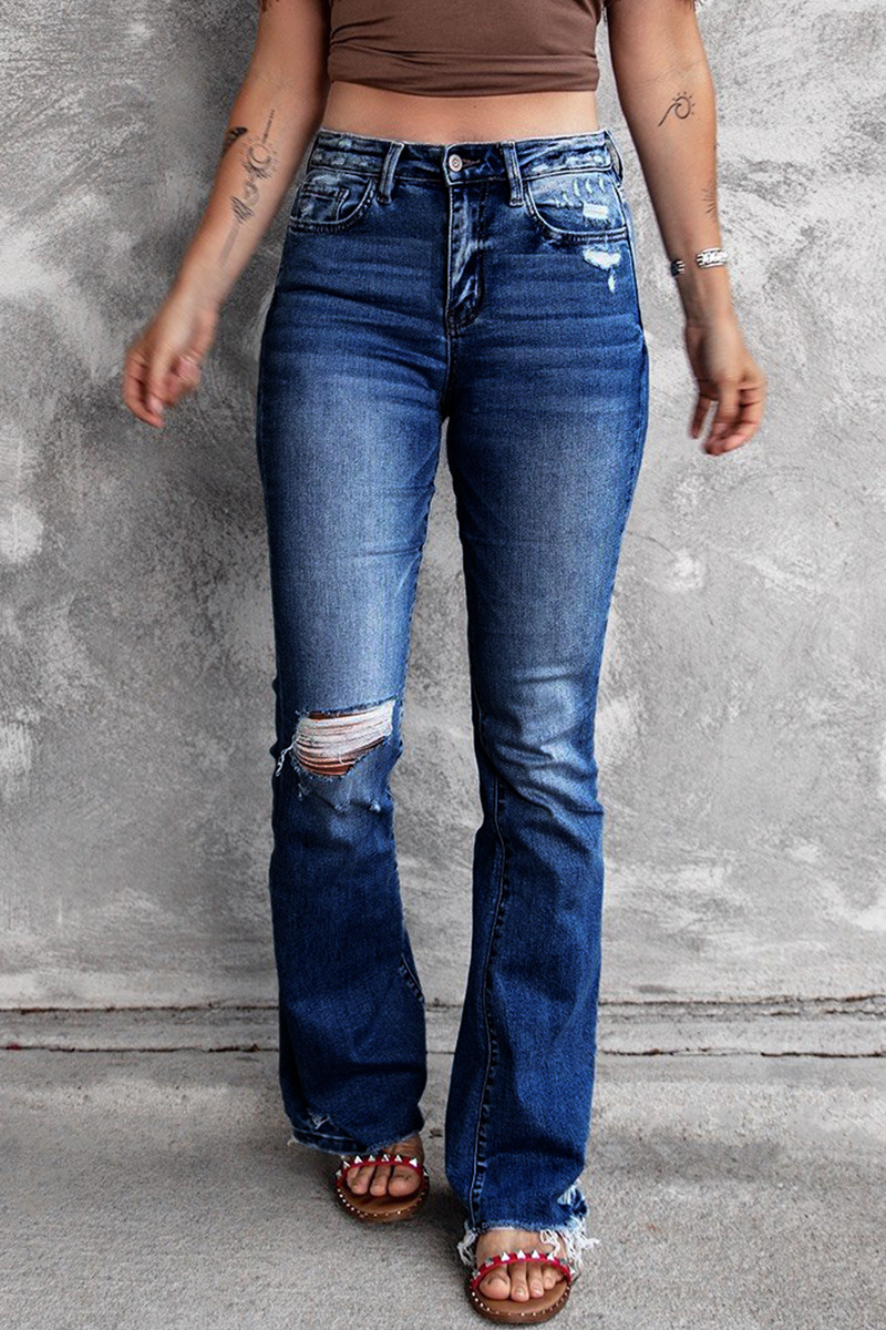 Vaqueros de mezclilla regular de cintura alta con rotos, estilo vintage, estilo casual