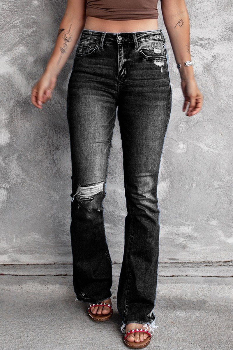 Vaqueros de mezclilla regular de cintura alta con rotos, estilo vintage, estilo casual