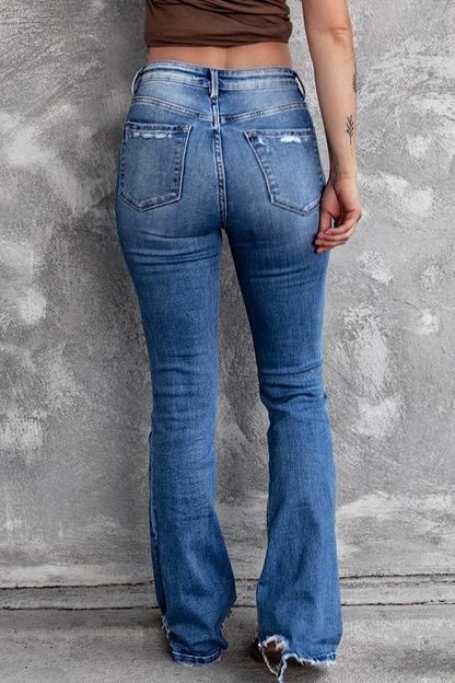 Vaqueros de mezclilla regular de cintura alta con rotos, estilo vintage, estilo casual