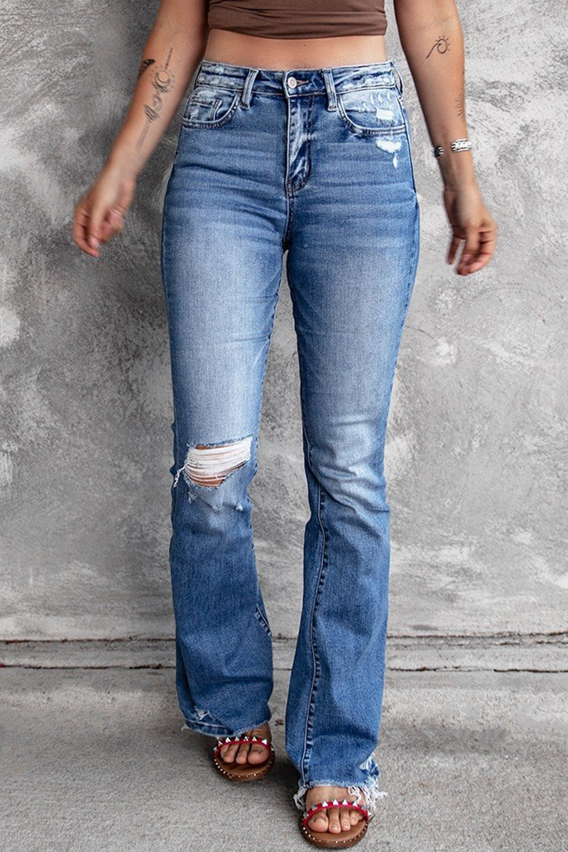 Vaqueros de mezclilla regular de cintura alta con rotos, estilo vintage, estilo casual
