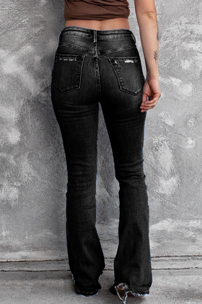 Vaqueros de mezclilla regular de cintura alta con rotos, estilo vintage, estilo casual