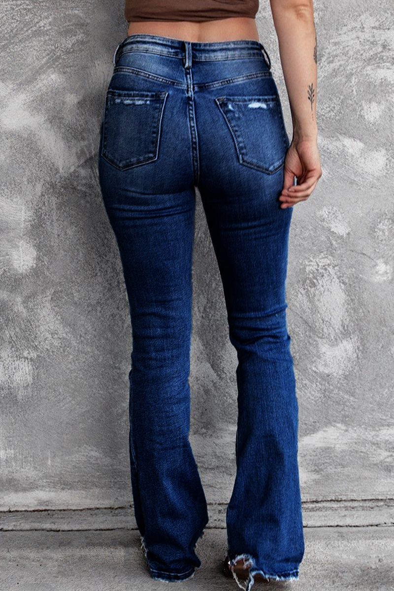 Vaqueros de mezclilla regular de cintura alta con rotos, estilo vintage, estilo casual
