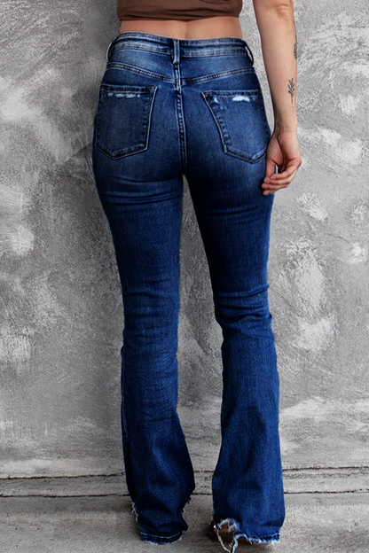 Vaqueros de mezclilla regular de cintura alta con rotos, estilo vintage, estilo casual