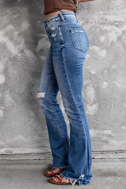 Vaqueros de mezclilla regular de cintura alta con rotos, estilo vintage, estilo casual