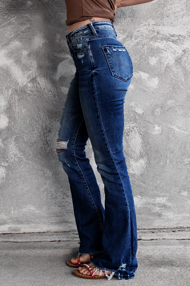 Vaqueros de mezclilla regular de cintura alta con rotos, estilo vintage, estilo casual