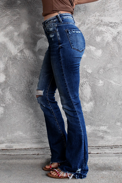 Vaqueros de mezclilla regular de cintura alta con rotos, estilo vintage, estilo casual
