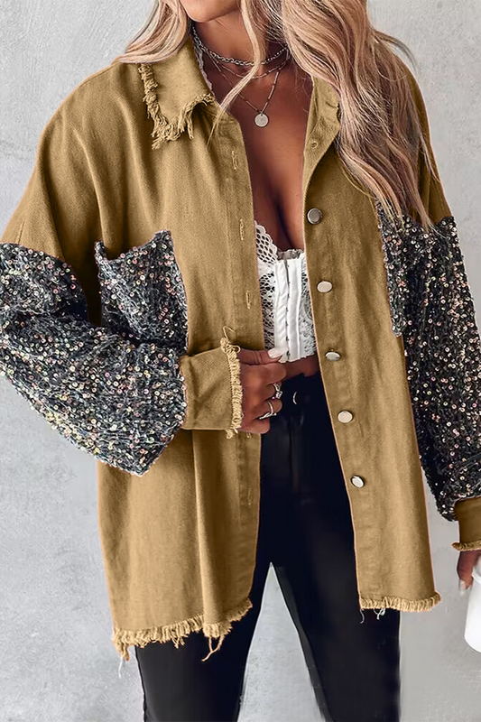 Blusas casuales con cuello vuelto, bolsillos y lentejuelas lisas (4 colores)