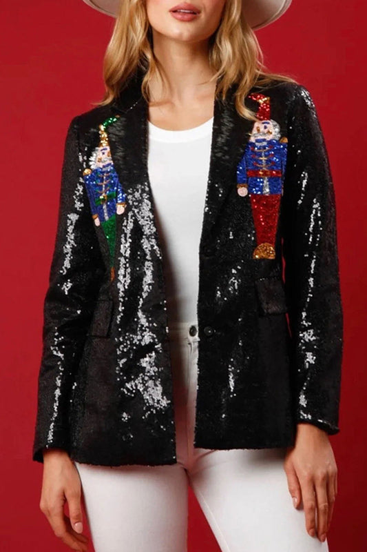 Prenda exterior informal con cuello vuelto y lentejuelas lisas