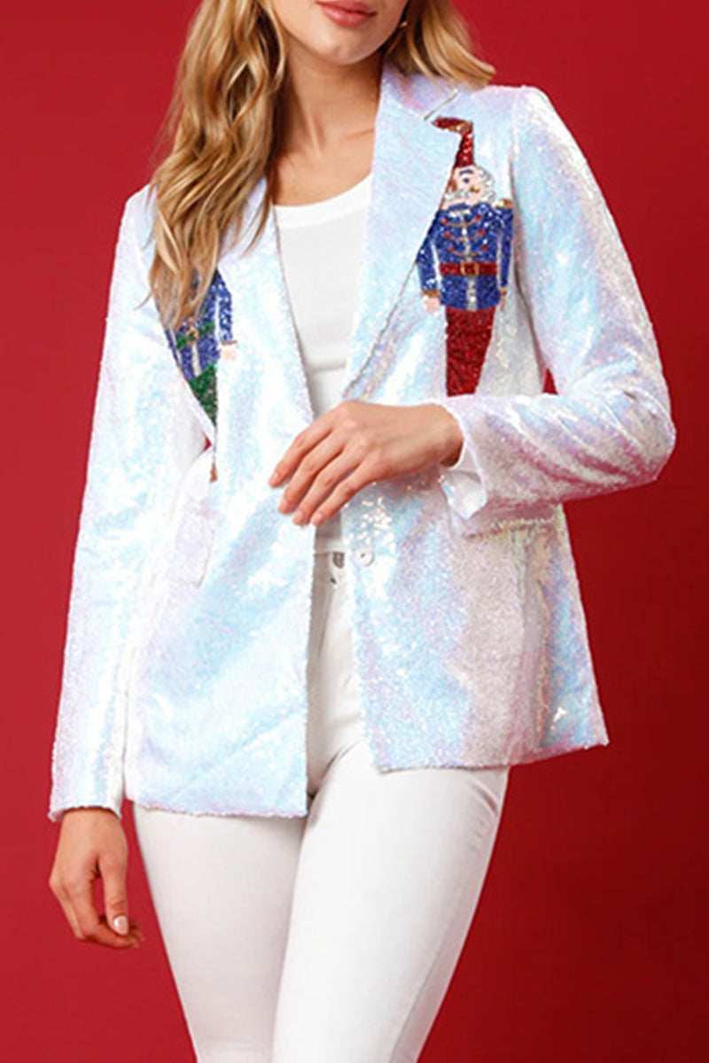 Prenda exterior informal con cuello vuelto y lentejuelas lisas