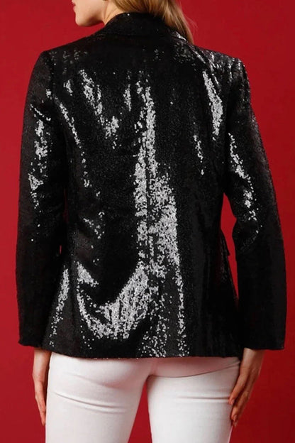 Prenda exterior informal con cuello vuelto y lentejuelas lisas