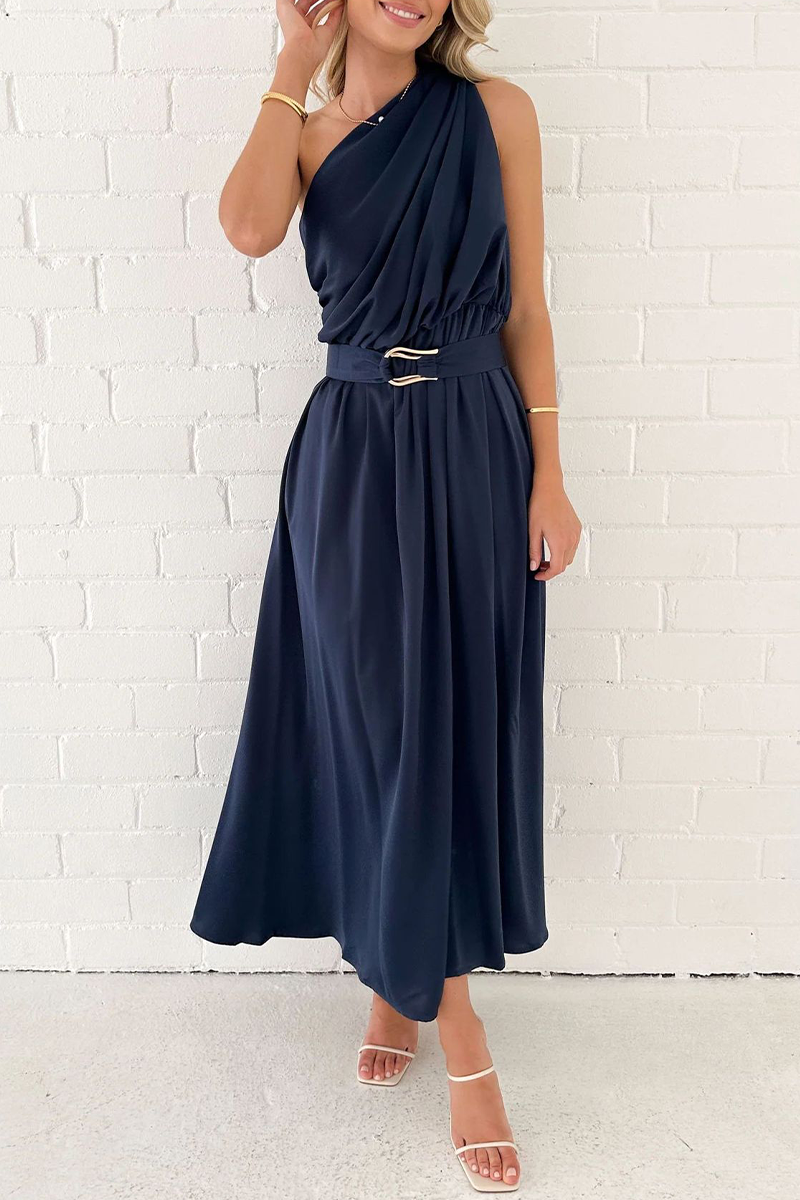 Vestidos sexis con falda de cintura oblicua y cuello oblicuo sin espalda y sólidos
