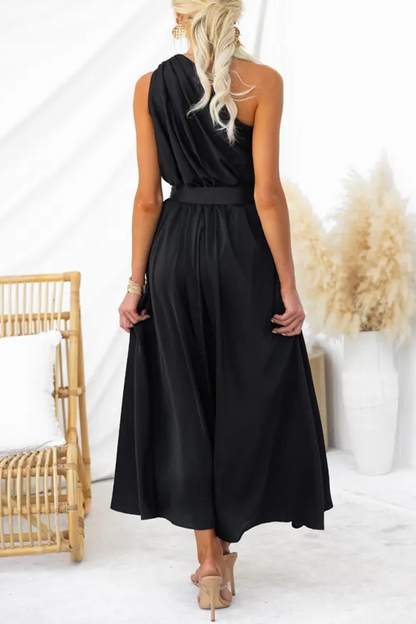 Vestidos sexis con falda de cintura oblicua y cuello oblicuo sin espalda y sólidos