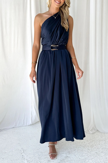 Vestidos sexis con falda de cintura oblicua y cuello oblicuo sin espalda y sólidos