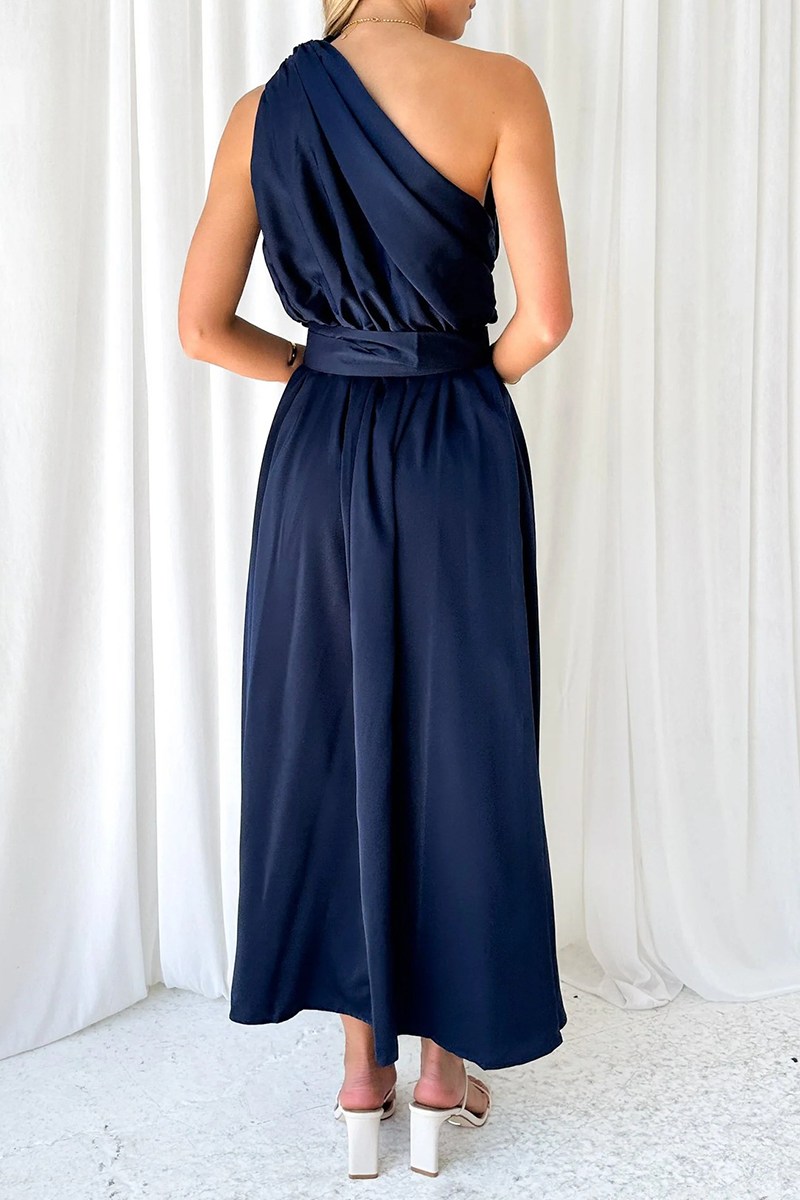 Vestidos sexis con falda de cintura oblicua y cuello oblicuo sin espalda y sólidos