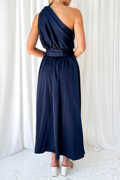 Vestidos sexis con falda de cintura oblicua y cuello oblicuo sin espalda y sólidos