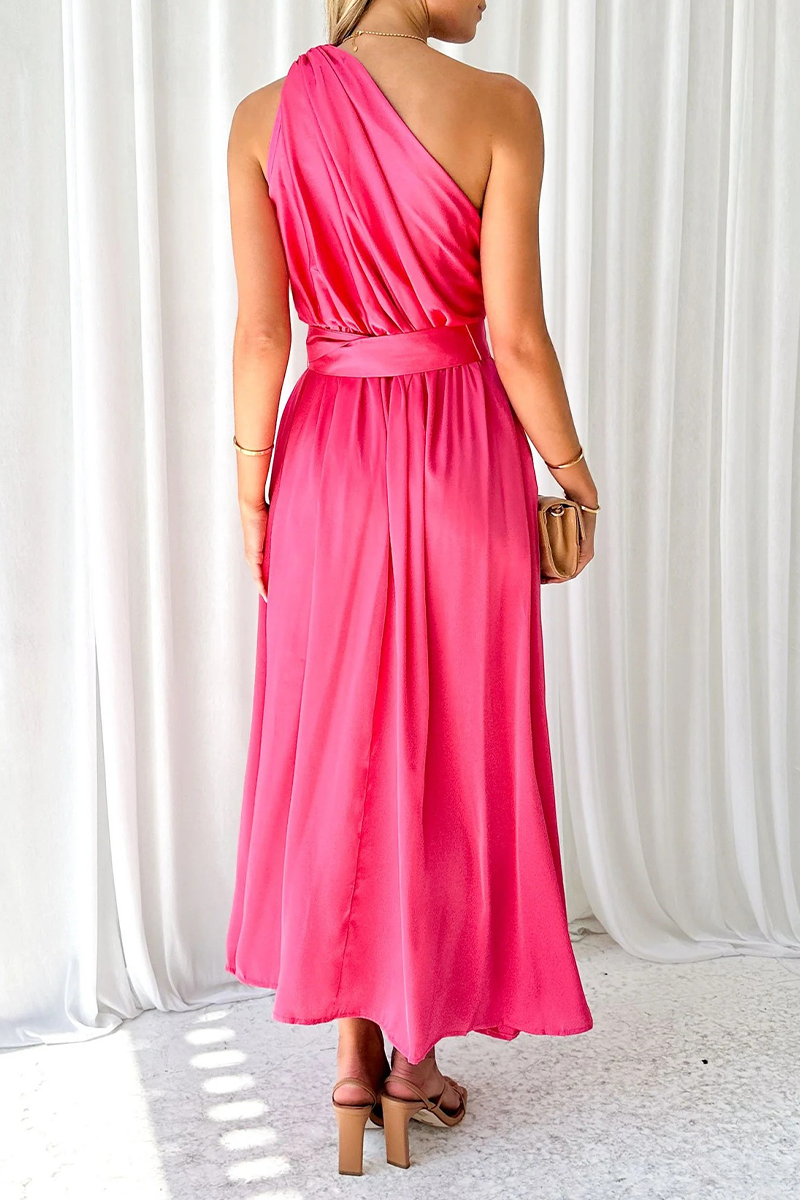 Vestidos sexis con falda de cintura oblicua y cuello oblicuo sin espalda y sólidos