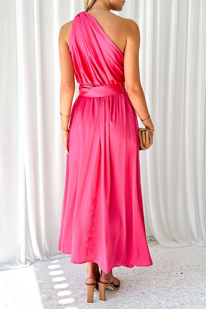 Vestidos sexis con falda de cintura oblicua y cuello oblicuo sin espalda y sólidos