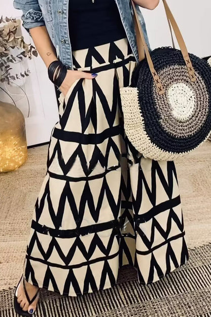 Pantalones holgados de cintura alta tipo A con estampado geométrico y bolsillos