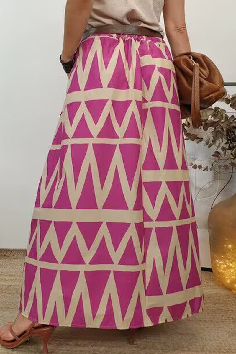 Pantalones holgados de cintura alta tipo A con estampado geométrico y bolsillos