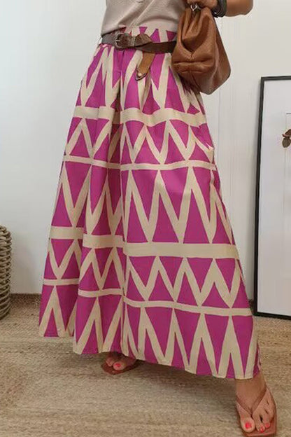 Pantalones holgados de cintura alta tipo A con estampado geométrico y bolsillos