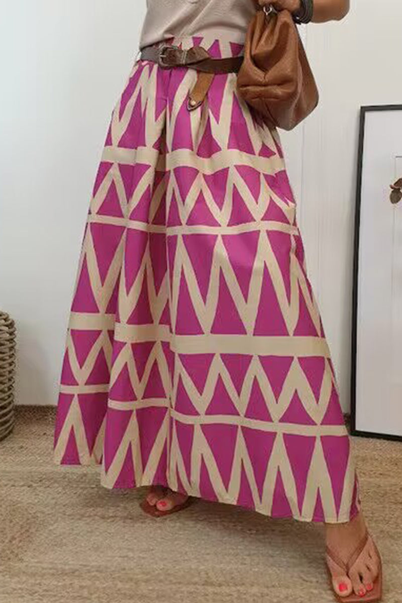Pantalones holgados de cintura alta tipo A con estampado geométrico y bolsillos