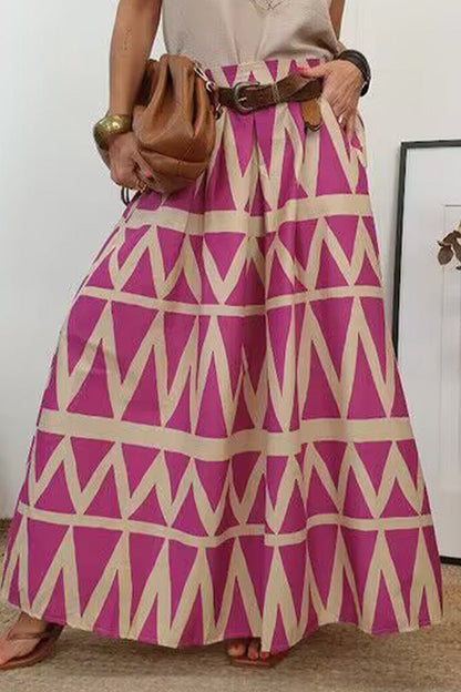 Pantalones holgados de cintura alta tipo A con estampado geométrico y bolsillos