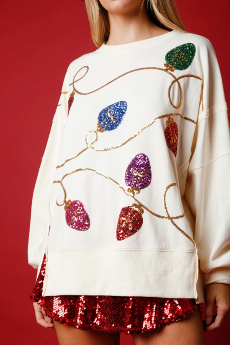 Tops casuales de cuello redondo con lentejuelas y bloques de colores