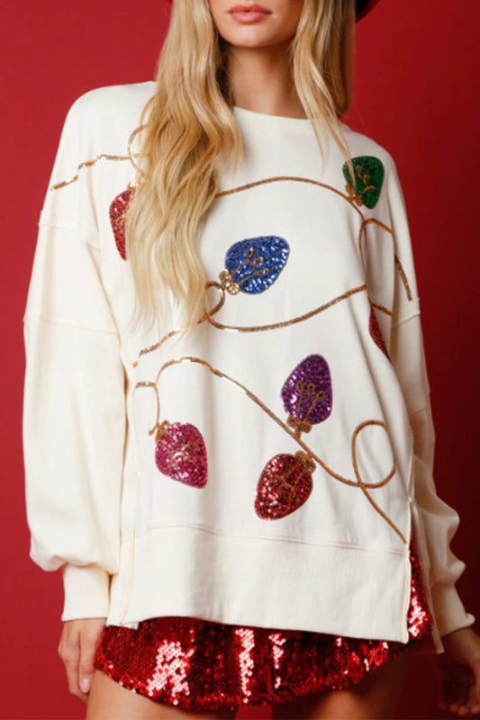 Tops casuales de cuello redondo con lentejuelas y bloques de colores