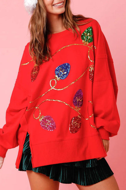 Tops casuales de cuello redondo con lentejuelas y bloques de colores