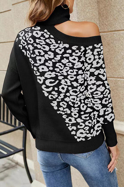 Tops de cuello alto con tejido asimétrico de leopardo de calle