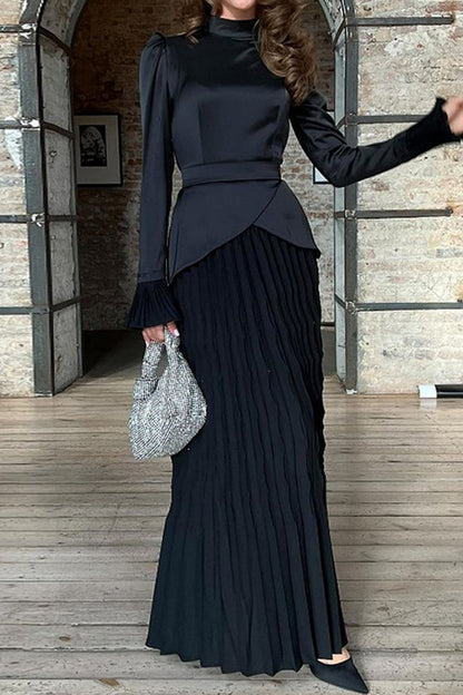 Vestidos elegantes de celebridades con cuello alto, plisados y lisos.