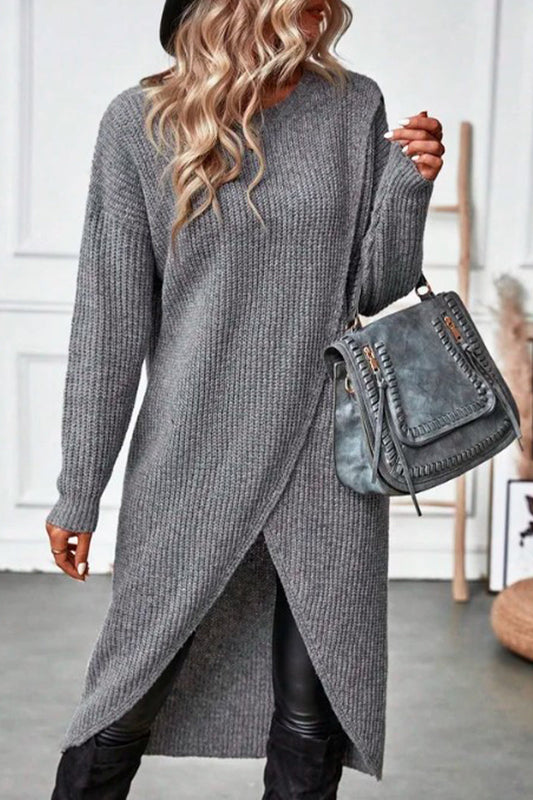 Vestido informal asimétrico de cuello redondo con tejido irregular y liso