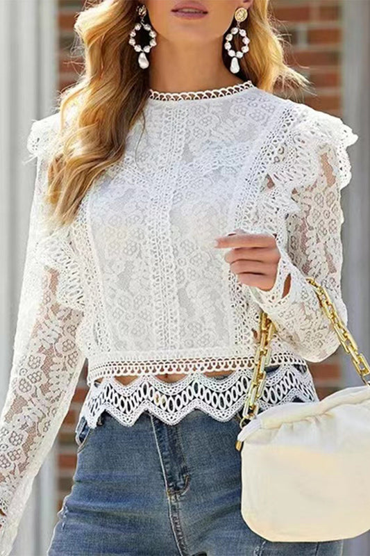 Tops sexys de encaje sólido con cremallera y cuello redondo