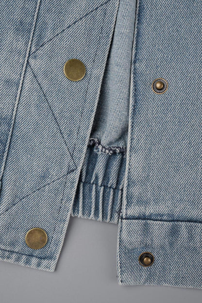 Chaqueta vaquera informal de manga larga con cuello vuelto y parches lisos