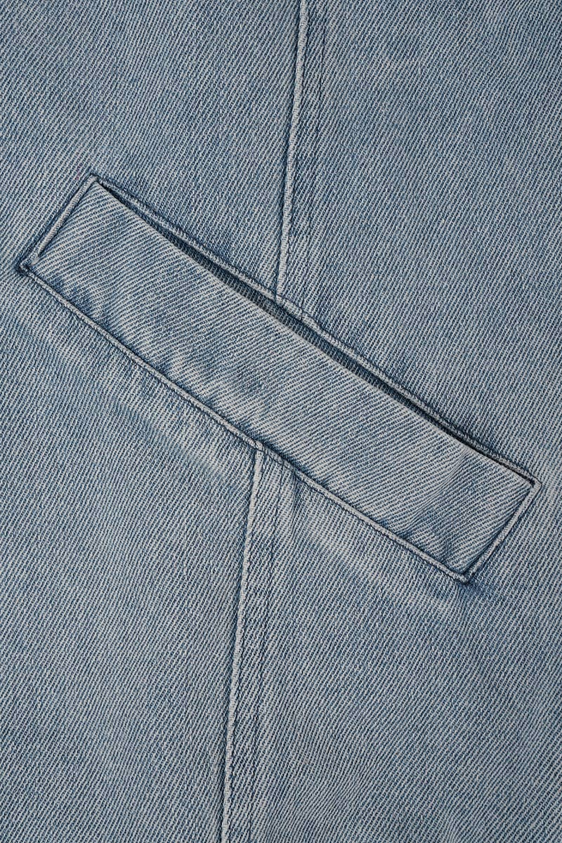 Chaqueta vaquera informal de manga larga con cuello vuelto y parches lisos