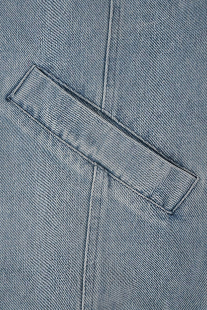 Chaqueta vaquera informal de manga larga con cuello vuelto y parches lisos
