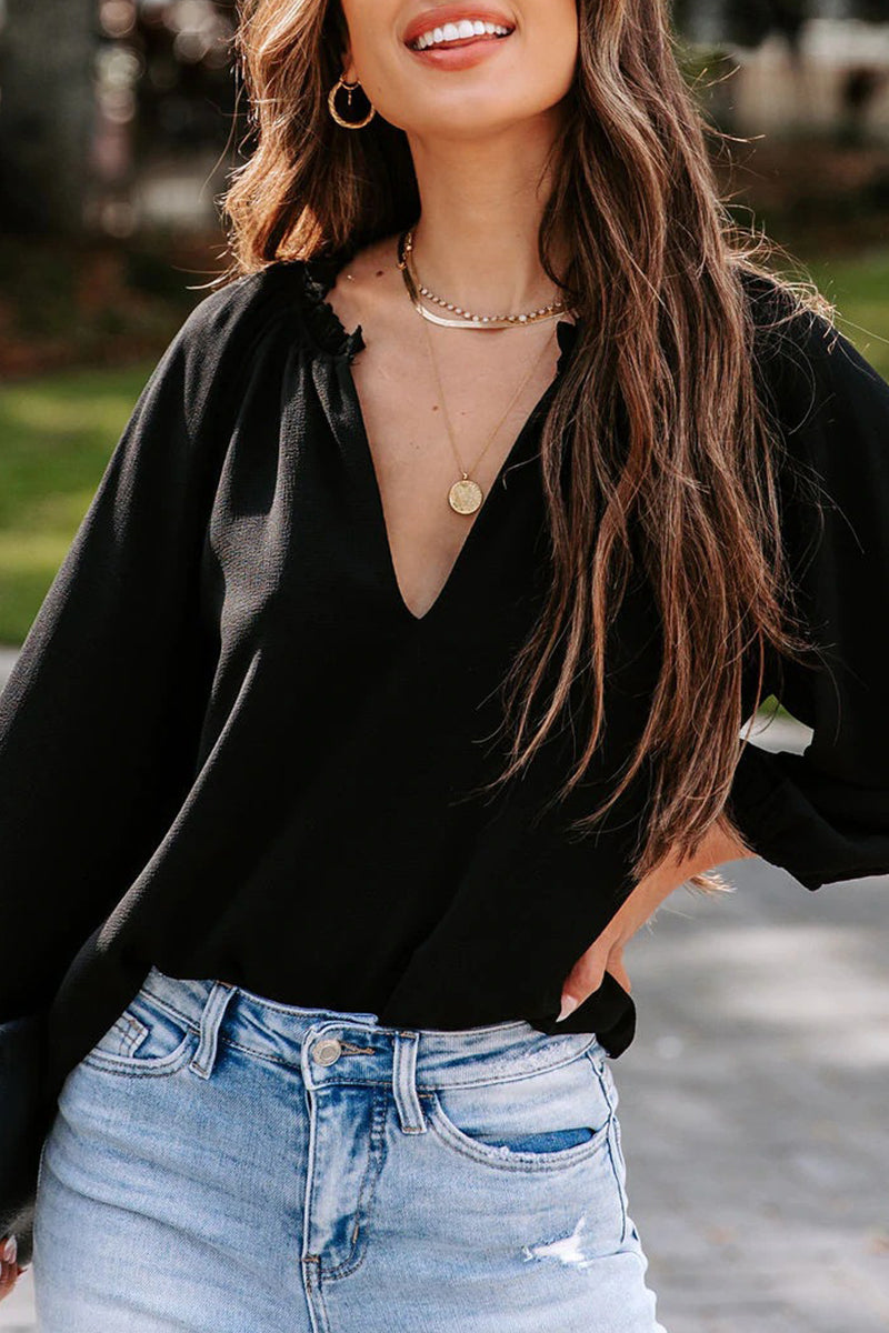 Blusas casuales sencillas con cuello en V liso (3 colores)