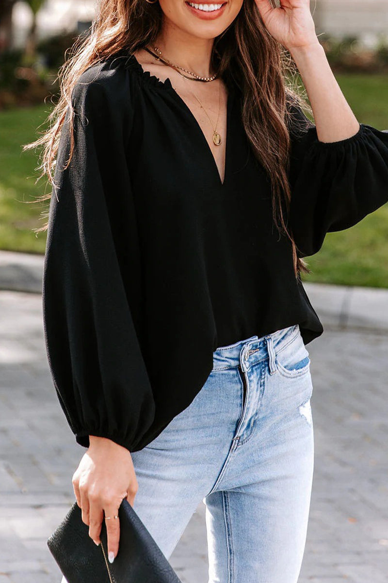 Blusas casuales sencillas con cuello en V liso (3 colores)