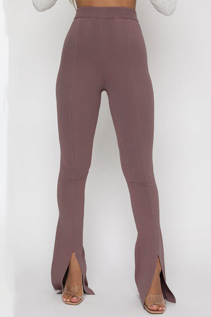 Pantalones de color liso con cintura alta, ajustados y con aberturas simples