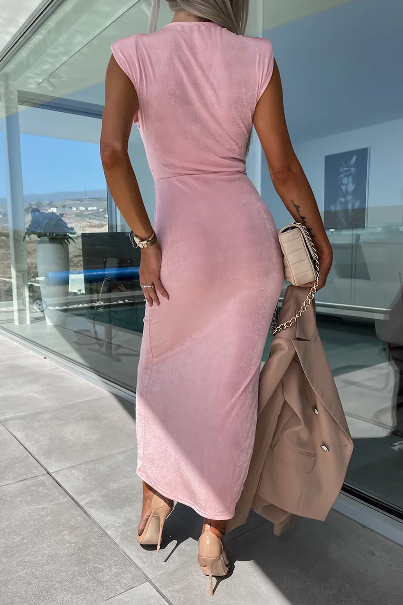 Vestido irregular con escote en V, sexy y sencillo, liso y con pliegues.